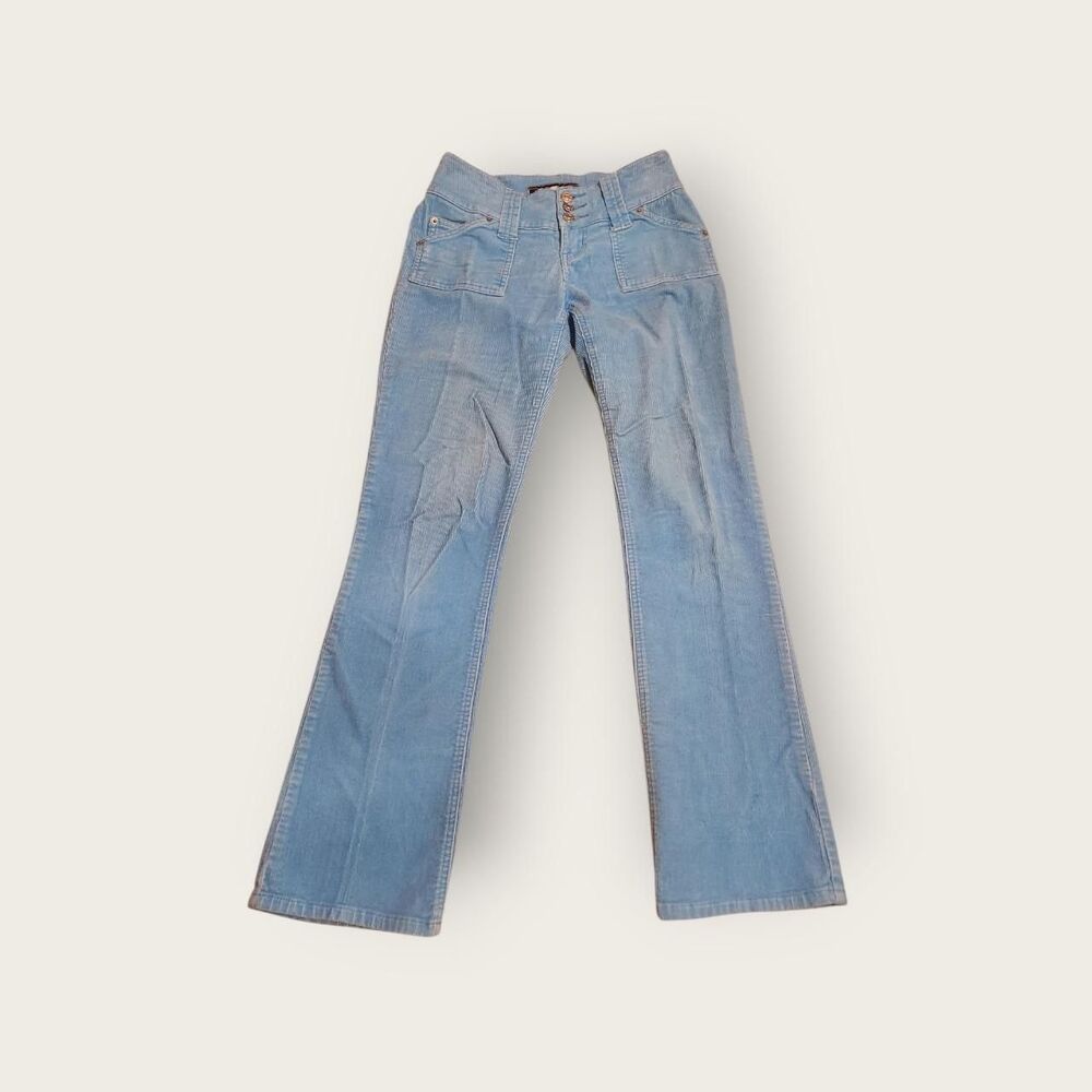 Vintage Rave R4R teal blue corduroy low rise flare pants